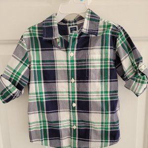 Janie and Jack Boys Size 3 Blue and Green Plaid Tailored Button Down Shirt